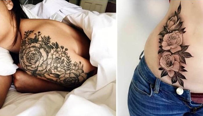 tatuajes de rosas en brazos y cadera